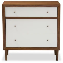 Harlow Mid-Century Modern Scandinavian Style Wood 3 Drawer Chest White/Walnut - Baxton Studio