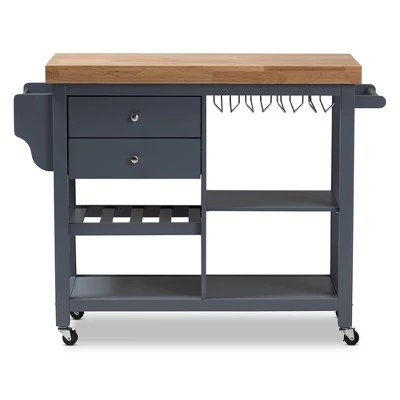 Sunderland Coastal And Farmhouse Natural Wood Kitchen Cart Gray, Light Brown - Baxton Studio 9 Sunderland Coastal And Farmhouse Natural Wood Kitchen Cart Gray, Light Brown - Baxton Studio - Image 8