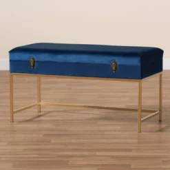 Aliana Metal Large Ottoman Navy Blue/Gold - Baxton Studio -Baxton Studio GUEST 2a3c144b df72 4f14 8008 bf9b60239009