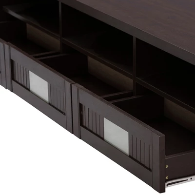Gerhardine Wood 3 Drawer TV Stand For TVs Up To 62" Dark Brown - Baxton Studio 5 Gerhardine Wood 3 Drawer TV Stand For TVs Up To 62" Dark Brown - Baxton Studio - Image 3