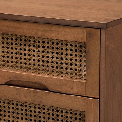 Barrett Wood And Synthetic Rattan 2 Drawer Nightstand Walnut Brown - Baxton Studio 6 Barrett Wood And Synthetic Rattan 2 Drawer Nightstand Walnut Brown - Baxton Studio - Image 4