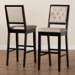 2pc Gideon Fabric Upholstered And Wood Barstool Set Sand/Dark Brown - Baxton Studio -Baxton Studio GUEST 2b43962f 5b4b 4b5a 8bc6 54627508c4a4