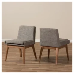 Set Of 2 Nexus Mid - Century Modern Wood Finishing And Fabric Upholstered Dining Side Chair Gravel/Walnut Brown - Baxton Studio -Baxton Studio GUEST 2b8ae264 c656 4391 9e5e 5e7178814403