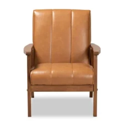 Nikko Mid-Century Faux Leather Upholstered Wood Lounge Chair Walnut/Brown - Baxton Studio