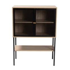 Asher Wood And Metal 2 Door Sideboard Dining Cabinet Natural Brown/Black - Baxton Studio