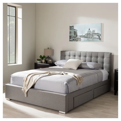 King Rene Modern And Contemporary Fabric 4-Drawer Storage Platform Bed Gray - Baxton Studio 10 King Rene Modern And Contemporary Fabric 4-Drawer Storage Platform Bed Gray - Baxton Studio - Image 8