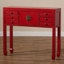 Melodie 6 Drawer Console Table Red - Baxton Studio -Baxton Studio GUEST 2d9bdff3 998c 4a15 b151 61b7ac3cff3b