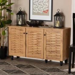 Winda Wood 3 Door Shoe Cabinet Oak Brown/Black - Baxton Studio -Baxton Studio GUEST 2e4a4ddb 9f8c 4b6a 9185 6fb858bc1b67