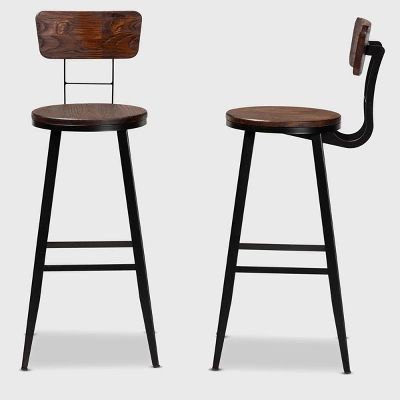 Set Of 2 Kenna Wood And Metal Finished Metal Barstools Brown/Black - Baxton Studio 4 Set Of 2 Kenna Wood And Metal Finished Metal Barstools Brown/Black - Baxton Studio - Image 2