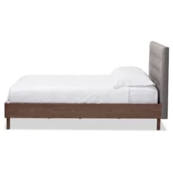 Alinia Mid-Century Retro Modern Fabric Upholstered Walnut Wood Platform Bed - Queen - Baxton Studio -Baxton Studio GUEST 2fa11334 7269 40ff b844 0a4e9c81de74