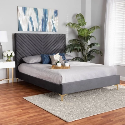 Fabrico Velvet Fabric Upholstered And Metal Platform Bed - Baxton Studio 3 Fabrico Velvet Fabric Upholstered And Metal Platform Bed - Baxton Studio