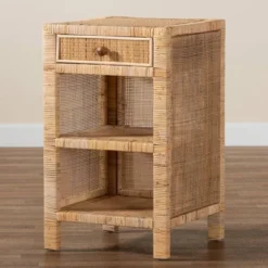 Bella Mahogany Wood And Natural Rattan 1 Drawer Nightstand Natural Brown - Baxton Studio -Baxton Studio GUEST 30afd8a8 d21b 4690 b3f3 ea50ad85ff4d