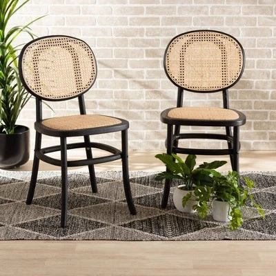 2pc Garold Woven Rattan And Wood Cane Dining Chair Set - Baxton Studio 8 2pc Garold Woven Rattan And Wood Cane Dining Chair Set - Baxton Studio - Image 6