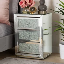 Talan 3 Drawers Mirrored Nightstand - Baxton Studio -Baxton Studio GUEST 32b15d6a 7ea2 4069 a5b6 c25066aaa1e1
