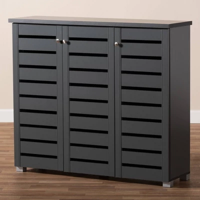 3 Door Adalwin Wooden Entryway Shoe Storage Cabinet Gray - Baxton Studio 5 3 Door Adalwin Wooden Entryway Shoe Storage Cabinet Gray - Baxton Studio - Image 3