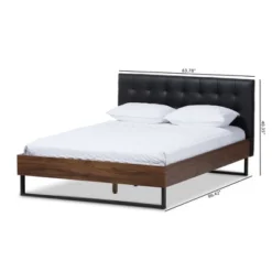 Mitchell Rustic Industrial Walnut Wood Black Faux Leather Metal Platform Bed Dark Bronze - Baxton Studio -Baxton Studio GUEST 338b4278 e64d 4e04 ab42 e3d247056165