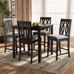 5pc Darcie Upholstered Wood Pub Counter Height Dining Set Gray/Espresso - Baxton Studio