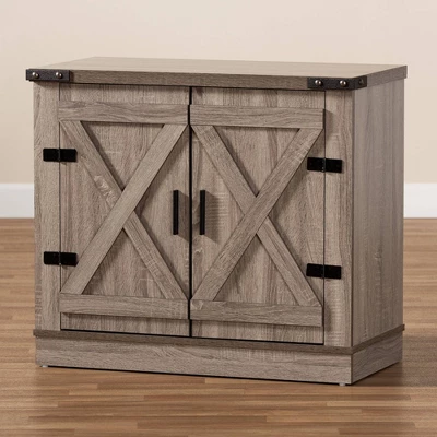 Wayne Farmhouse Wood 2 Doors Shoe Storage Cabinet Oak Brown - Baxton Studio 10 Wayne Farmhouse Wood 2 Doors Shoe Storage Cabinet Oak Brown - Baxton Studio - Image 8