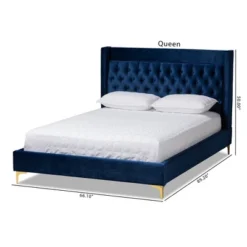 Valery Velvet Platform Bed With Gold - Finished Legs - Baxton Studio -Baxton Studio GUEST 34e74525 1aa1 444a b8ff b97314074142