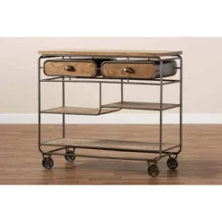 2 Drawer Grant Vintage Rustic Industrial Wood And Metal Kitchen Cart Brown/Black - Baxton Studio -Baxton Studio GUEST 350717be 0b1f 49e8 b555 4c4707489393