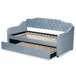 Twin Freda Velvet Tufted Daybed With Trundle Light Blue - Baxton Studio -Baxton Studio GUEST 35855529 5037 41eb 9033 117787b662ba