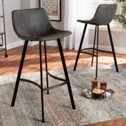 Set Of 2 Tani Faux Leather Upholstered Metal Barstools Gray/Black - Baxton Studio 11 Set Of 2 Tani Faux Leather Upholstered Metal Barstools Gray/Black - Baxton Studio -Baxton Studio GUEST 36814638 5347 420d b508 cdb6e3c344e9