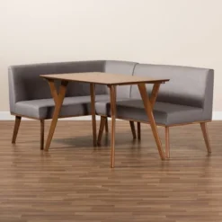 3pc Odessa Mid-Century Modern Fabric Upholstered Wood Dining Nook Set Walnut/Brown/Gray - Baxton Studio -Baxton Studio GUEST 36dc179f c5f3 4fc4 8fd6 8606db288927