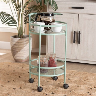 Newell Metal 2 Tier Kitchen Cart Mint Green/Black - Baxton Studio 3 Newell Metal 2 Tier Kitchen Cart Mint Green/Black - Baxton Studio