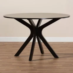 48" Kenji Wide Round Wood Dining Table Dark Brown - Baxton Studio -Baxton Studio GUEST 375dbce1 6846 4494 9c89 1e1bf2b429c6