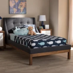 Louvain Modern And Contemporary Fabric Upholstered Walnut - Finished Platform Bed Dark Gray - Baxton Studio -Baxton Studio GUEST 37c8b3bb 0178 45ff ac97 3bb19b03549e