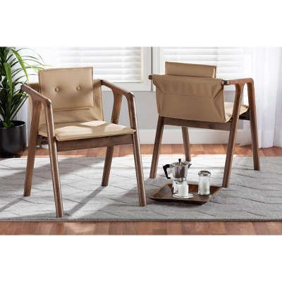 2pc Marcena Imitation Leather Upholstered And Wood Dining Chair Set - Baxton Studio 8 2pc Marcena Imitation Leather Upholstered And Wood Dining Chair Set - Baxton Studio - Image 6