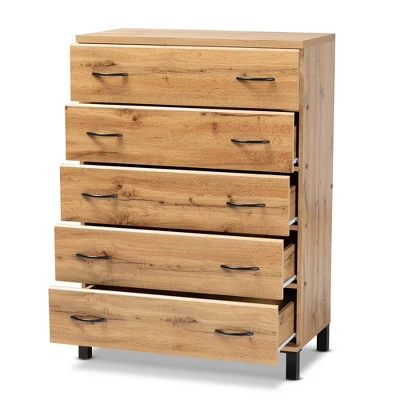 Maison Wood 5 Drawer Storage Chest Oak Brown - Baxton Studio 3 Maison Wood 5 Drawer Storage Chest Oak Brown - Baxton Studio