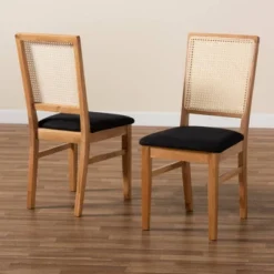 Set Of 2 Idris Fabric Upholstered Rattan Dining Chairs Black/Oak Brown - Baxton Studio -Baxton Studio GUEST 396b77df e096 465a 9207 05fb7411af27