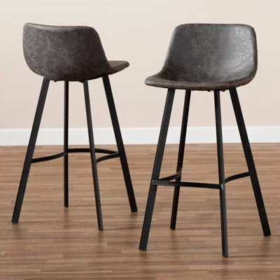 Set Of 2 Tani Faux Leather Upholstered Metal Barstools Gray/Black - Baxton Studio 7 Set Of 2 Tani Faux Leather Upholstered Metal Barstools Gray/Black - Baxton Studio - Image 5