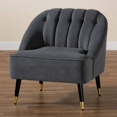 Ellard Velvet Fabric Upholstered Two-Tone Wood Accent Chair Gray/Dark Brown - Baxton Studio 12 Ellard Velvet Fabric Upholstered Two-Tone Wood Accent Chair Gray/Dark Brown - Baxton Studio - Image 10