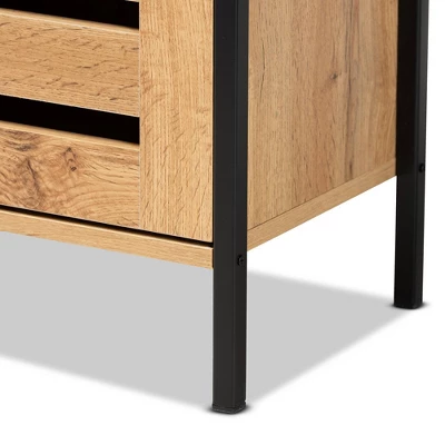 Vander Wood And Metal 1 Door Shoe Storage Cabinet Oak Brown/Black - Baxton Studio 7 Vander Wood And Metal 1 Door Shoe Storage Cabinet Oak Brown/Black - Baxton Studio - Image 5
