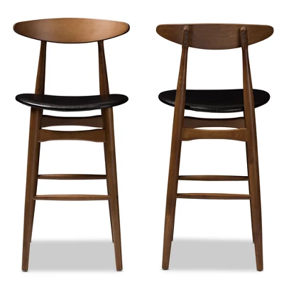 Set Of 2 Flora Mid-Century Modern Walnut Finished Wood Upholstered Barstools Black - Baxton Studio 3 Set Of 2 Flora Mid-Century Modern Walnut Finished Wood Upholstered Barstools Black - Baxton Studio