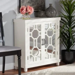 Carlena Wood And Mirrored Glass 2 Door Sideboard White - Baxton Studio -Baxton Studio GUEST 3a89d973 94bf 4c20 b40d 7a6ed0ffa193