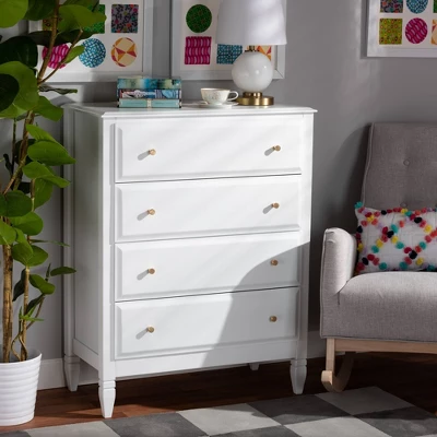 4 Drawer Naomi Wood Bedroom Chest White/Gold - Baxton Studio 8 4 Drawer Naomi Wood Bedroom Chest White/Gold - Baxton Studio - Image 6
