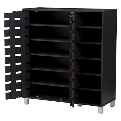 Shirley Modern And Contemporary Wood 2-Door Shoe Cabinet With Open Shelves - Dark Brown - Baxton Studio 4 Shirley Modern And Contemporary Wood 2-Door Shoe Cabinet With Open Shelves - Dark Brown - Baxton Studio - Image 2