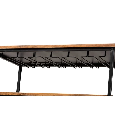 Dania Antique Vintage Industrial Metal And Wood Mobile Wine Bar Cart Black/Walnut - Baxton Studio 5 Dania Antique Vintage Industrial Metal And Wood Mobile Wine Bar Cart Black/Walnut - Baxton Studio - Image 3