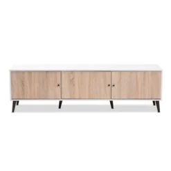 Bastien Light Oak 6 Shelf TV Stand For TVs Up To 60" White/Brown - Baxton Studio -Baxton Studio GUEST 3c4fa12d 46f3 4a1c b48e 52f7b60d7a2b