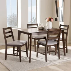 5pc Nadine Modern And Contemporary Walnut Finished Fabric Upholstered Dining Set Light Gray, Brown - Baxton Studio -Baxton Studio GUEST 3cca00ba 3bf0 4294 8f50 8994d8fff9ca
