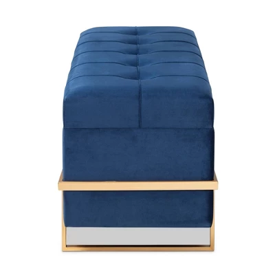 Parker Velvet Upholstered And Metal Storage Ottoman Blue/Gold - Baxton Studio 5 Parker Velvet Upholstered And Metal Storage Ottoman Blue/Gold - Baxton Studio - Image 3