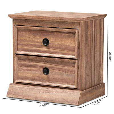 Ryker Oak Finished 2 Drawer Wood Nightstand Brown - Baxton Studio 3 Ryker Oak Finished 2 Drawer Wood Nightstand Brown - Baxton Studio