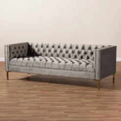 Zanetta Velvet Finished Sofa Gray - Baxton Studio -Baxton Studio GUEST 3e4e4eab 6628 4808 adbc 9567e9a13e64