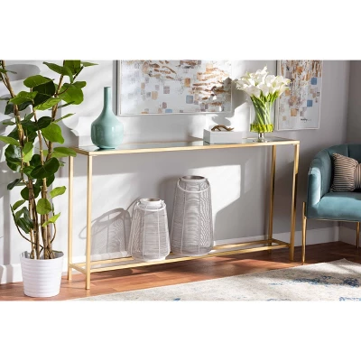 Alessa Glam Metal And Mirrored Glass Console Table Gold - Baxton Studio 7 Alessa Glam Metal And Mirrored Glass Console Table Gold - Baxton Studio - Image 5