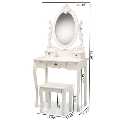 2pc Macsen Wood Vanity Set With Adjustable Mirror White - Baxton Studio 12 2pc Macsen Wood Vanity Set With Adjustable Mirror White - Baxton Studio - Image 10