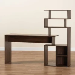 Foster Wood Storage Desk With Shelves Walnut/Brown - Baxton Studio -Baxton Studio GUEST 3e9f1633 95ad 4167 82eb db42e0db680d