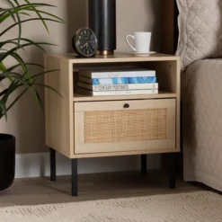 Caterina Wood And Natural Rattan 1 Door End Table Natural Brown/Black - Baxton Studio 12 Caterina Wood And Natural Rattan 1 Door End Table Natural Brown/Black - Baxton Studio -Baxton Studio GUEST 3ebd400f 4cf8 48f6 9368 2a6cb828e30e